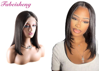 Natural Black Bob Wigs dengan Pre-Plucked Hairline Bleached Knots Straight Frontal wig