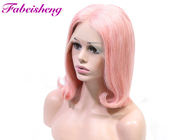 1b Warna Pink Depan Lace Wig Bob Rambut Manusia Gelombang Kepadatan 180% Sehat
